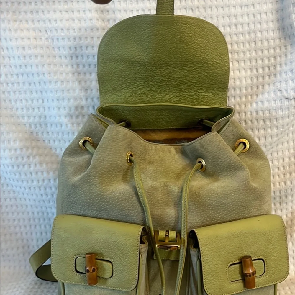 Gucci Bamboo Green Leather/Suede Backpack - Picture 11 of 16